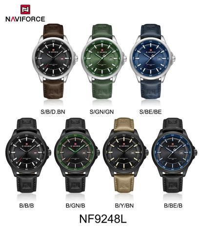 Naviforce 9248 Top Brand New Sport Wristwatch Luxury Military Auto Date Leather Simple Quartz Original Male Clock