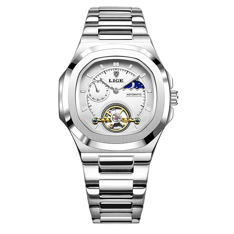 LIGE Watch For Man Luxury Business Waterproof Luminous Mechanical Watches Fashion Moon Phase Automatic Movement Men's Watches