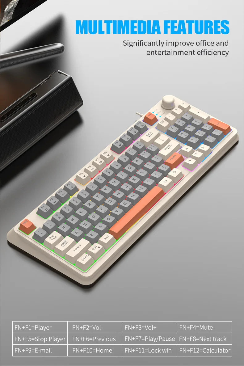 K81 Gaming Keyboard 81-Key 80% Wired RGB Gaming Keyboard with Volume Knob, Ergonomic USB Gaming Keyboard for PC, Laptop, Mac & Multi-Language Layouts