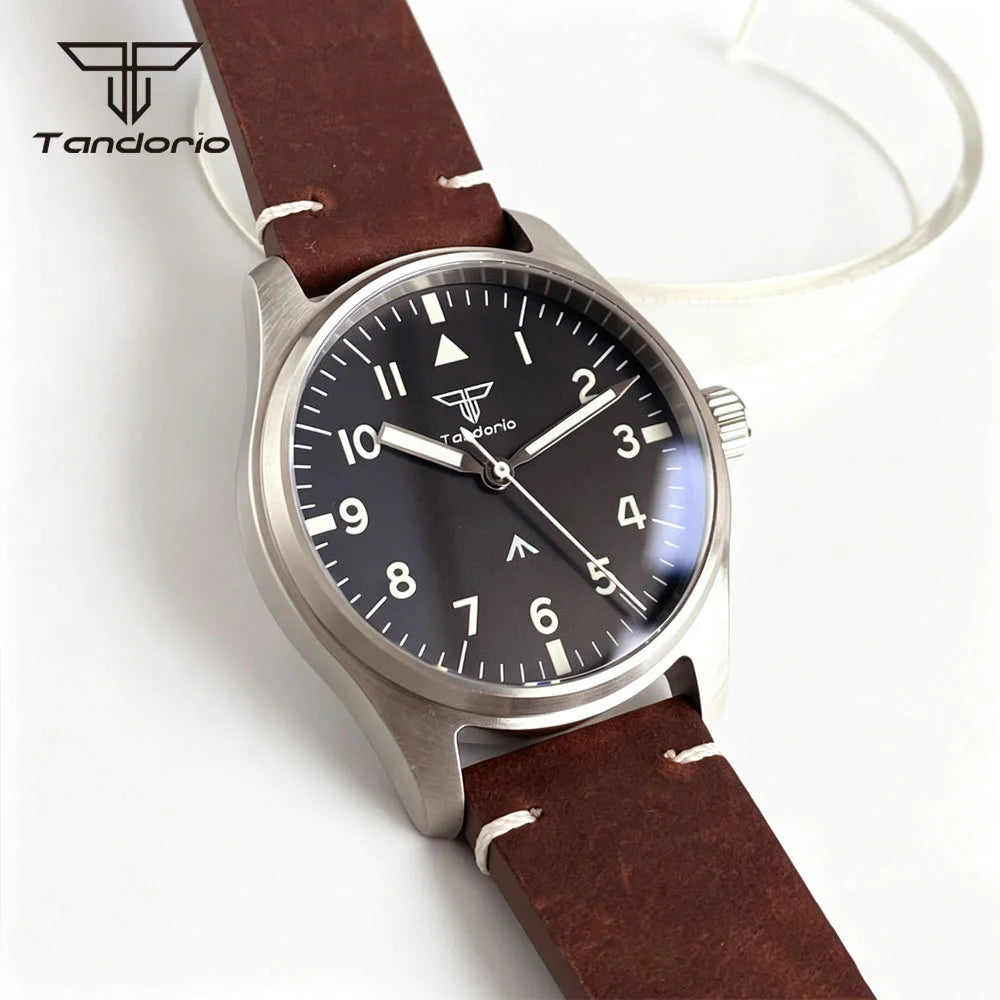 Tandorio 39mm Pilot Aviator Watch Sapphire Glass Luminous Automatic Japan NH35 or VH31 Quartz Movt 20BAR Diving Wristwatch
