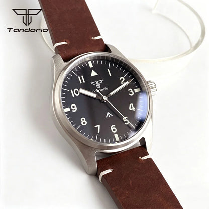 Tandorio 39mm Pilot Aviator Watch Sapphire Glass Luminous Automatic Japan NH35 or VH31 Quartz Movt 20BAR Diving Wristwatch