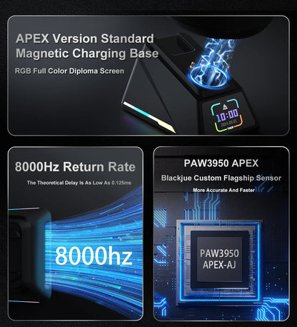 AJAZZ AJ159 APEX belaidė žaidimų pelė, lengva RGB žaidimų pelė su magnetine įkrovimo stovele, „Bluetooth“ ir 2.4GHz, iki 30,000 DPI, skirta stacionariems kompiuteriams ir nešiojamiesiems kompiuteriams