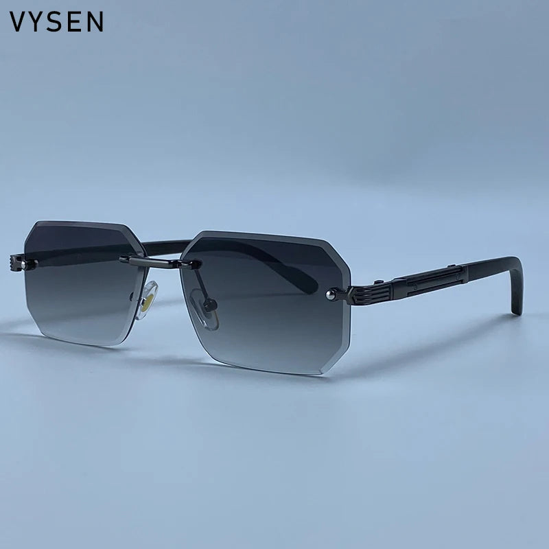 Vintage Punk Rectangle Rimless Sunglasses Men 2026 Luxury Brand Geometric Polygon Sun Glasses Male Trendy Square Shades Eyewear