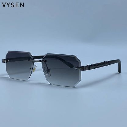 Vintage Punk Rectangle Rimless Sunglasses Men 2026 Luxury Brand Geometric Polygon Sun Glasses Male Trendy Square Shades Eyewear