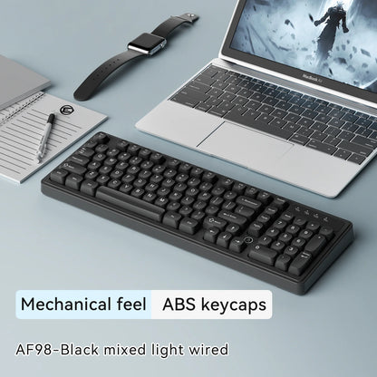 Teclado AJAZZ AF98 com/sem fios, sensação mecânica, para escritório, bateria de longa duração, três modos, iluminação mista RGB, teclas em ABS, ergonómico