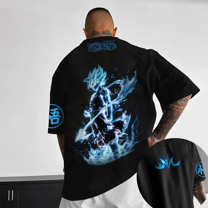 Dragon Ball Z Son Goku All Forms Broly Blue Aura Group Print Kids Oversized T-Shirt Mens Anime Streetwear Anime Tee For Fans