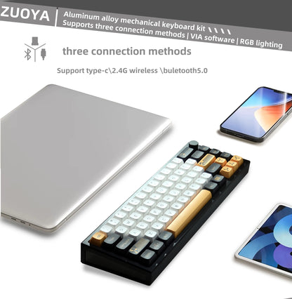 ZUOYA LMK66 3 Mode Mechanical Keyboard Kit Aluminum Wireless Gaming Keyboard 60% Bluetooth 2.4G RGB Hotswap  Gasket Structure