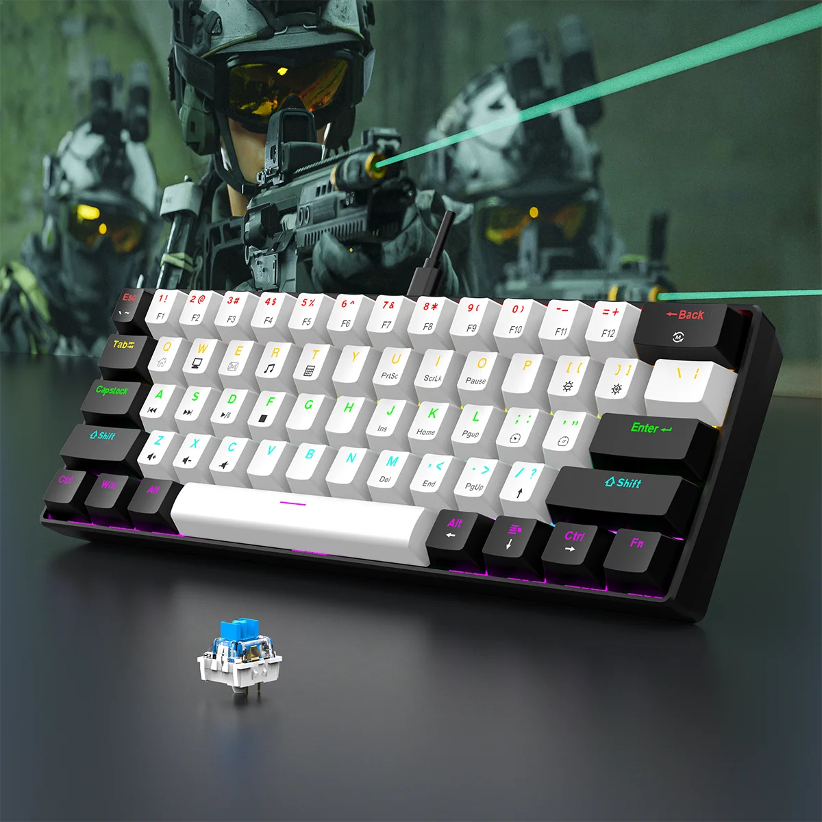 60% Wired Gaming Mechanical Keyboard RGB Backlit Ultra-Compact Mini Keyboard for PC, Mac & Laptop – Portable Mechanical Gaming Keyboard for Gamers & Typists
