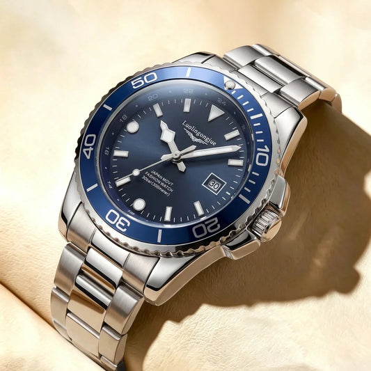 Men's Luxury Diving Quartz Watch, Classic Style, Waterproof, Luminous Calendar, Stainless Steel Strap, Business Casual Style, Men's Watch, High-Quality Gift, Gift for Men