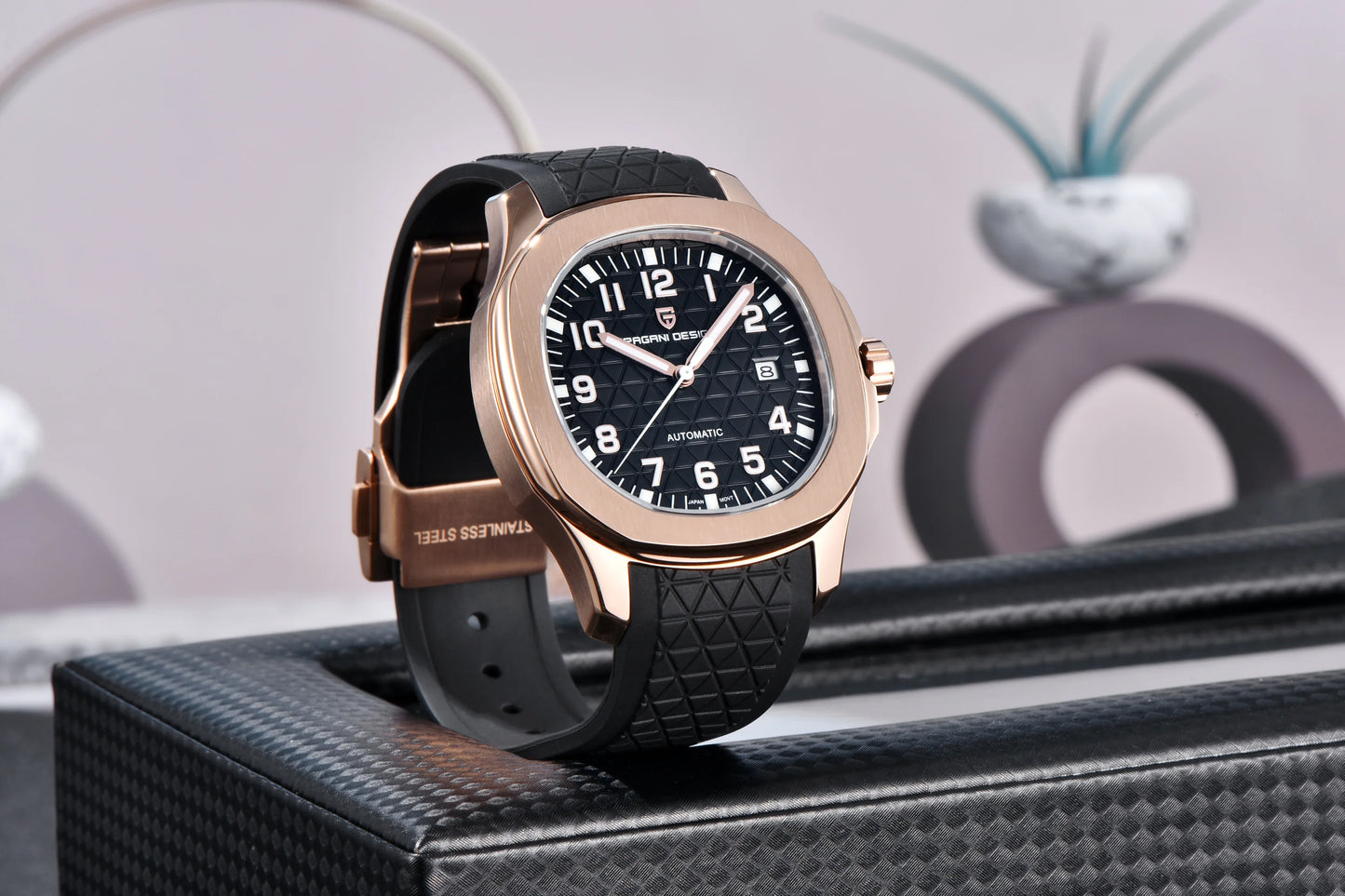 PAGANI DESIGN 2026 New Men's Watches Rose Gold Top Luxury  Automatic Watch For Men Barrel dial Steel Mechanical Wristwatch Men
