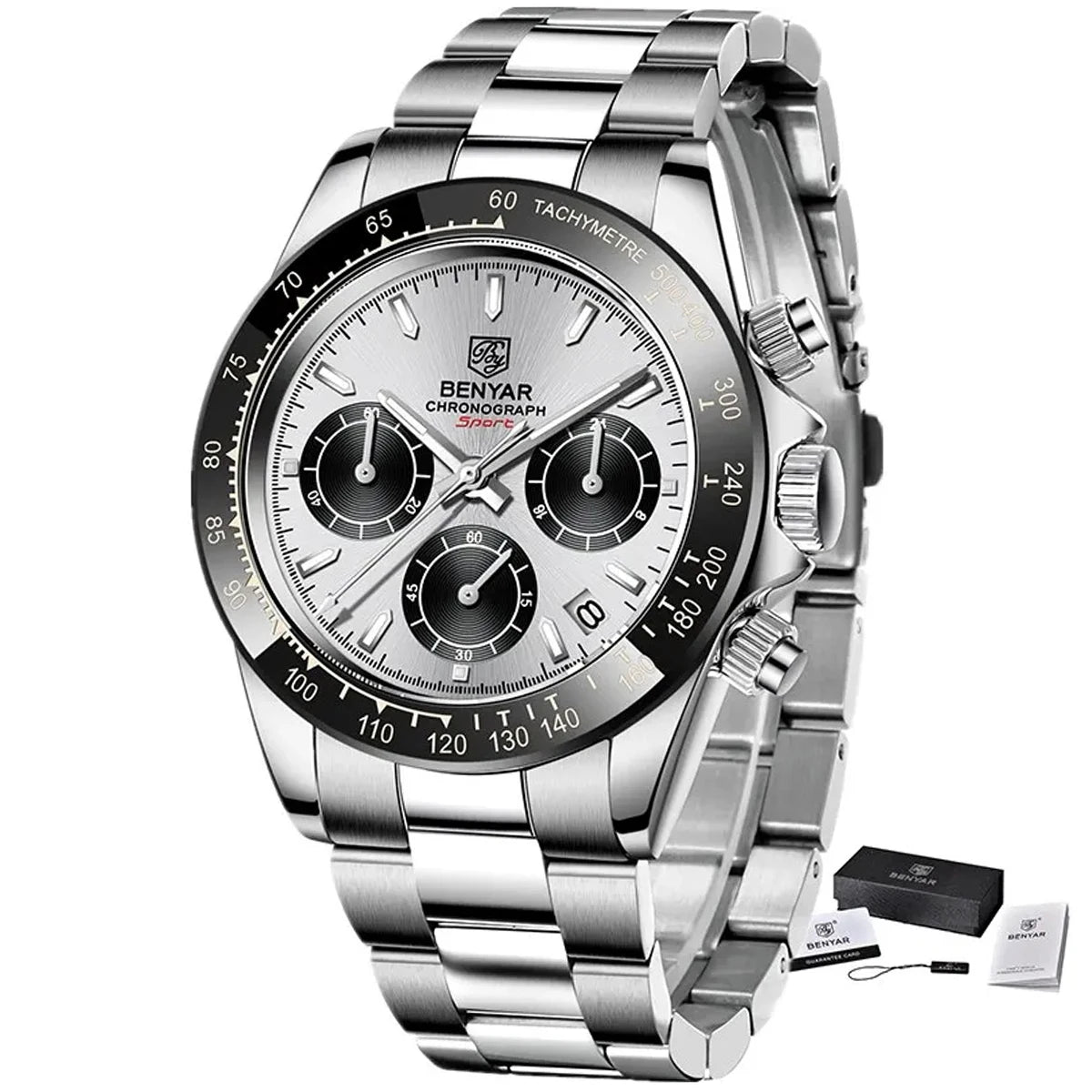 Montres pour hommes BENYAR – Chronographe de luxe, modèle sportif, étanche, en acier inoxydable, à mouvement à quartz