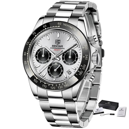 Montres pour hommes BENYAR – Chronographe de luxe, modèle sportif, étanche, en acier inoxydable, à mouvement à quartz