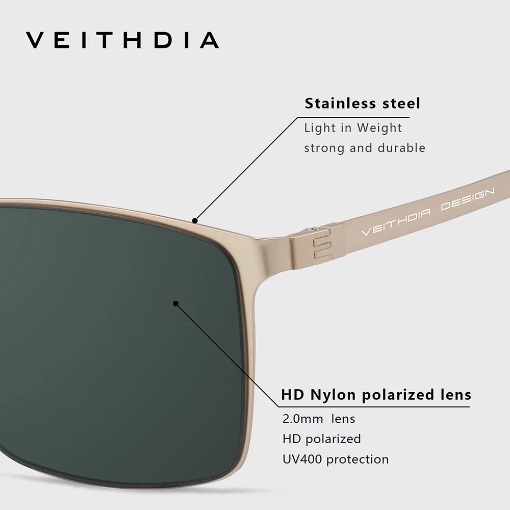 VEITHDIA Brand Fashion Sunglasses Stainless Steel High-definition Nylon Lens Polarized UV400 Eyeglasses For Men Women,  8212