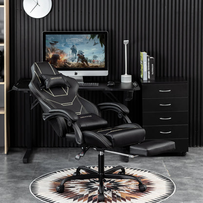 WOTSTA Ergonomic Gaming Chair with Footrest, Racing Computer Chair, Adjustable Height Office Chair with Armrests, Comfortable Leather Gaming Seat