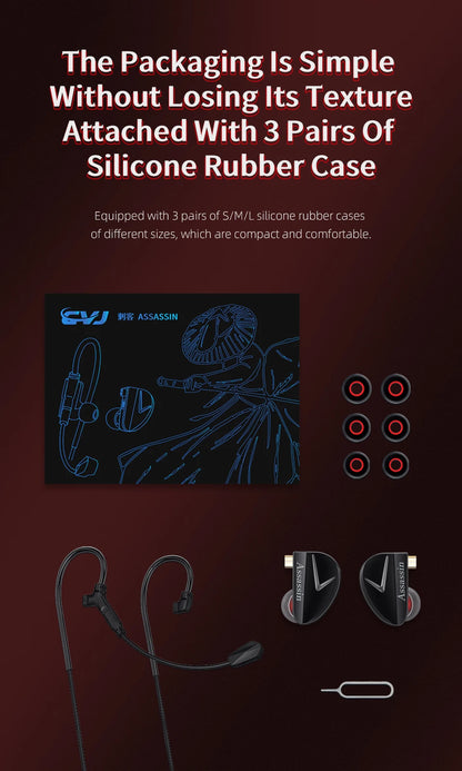 CVJ Assassin Hybrid Gaming Earphones 1DD+1BA Vibration Driver Wired HiFi Headphones with Mic, Type-C & 3.5mm In-Ear Gaming Earphones for E-Sports