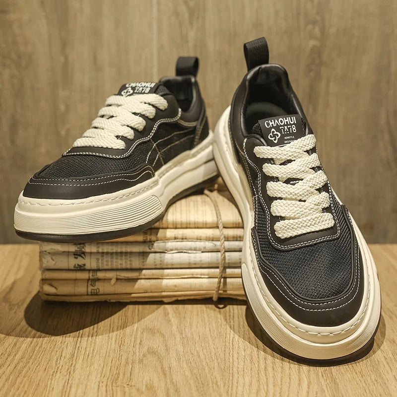 Ultralette, åndbare mesh-sneakers til mænd 2025 – moderigtige fritidssko med tyk sål, behagelige snøresko til daglig gang