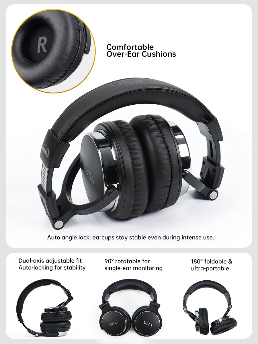 OneOdio EKSA P100 Professional Studio Headphones Wired HiFi Over Ear DJ Monitor Headphones with 50mm Driver, Mic, 3.5mm/6.35mm Audio Cable