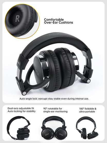 OneOdio EKSA P100 Professional Studio Headphones Wired HiFi Over Ear DJ Monitor Headphones with 50mm Driver, Mic, 3.5mm/6.35mm Audio Cable