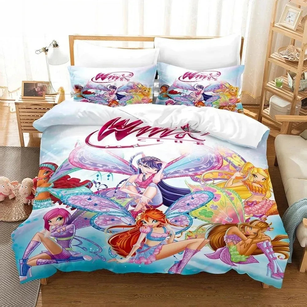 Anime W-Winx Clubs Duvet Cover Pillowcase Bedding Set Adult Boy Girl Bedroom Decoration Children Gift Single Double Large Size