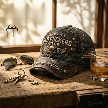 American Distressed Cotton Baseball Cap with Unique Embroidered Lettering Skeleton Motorcycle Style baseball Hat Outdoor Sun Hat