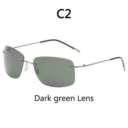 Titanium Frameless Polarized Sunglasses Driver Driving Night Vision Goggle Folding Ultra Light Color Film Titanium SunglassUV400