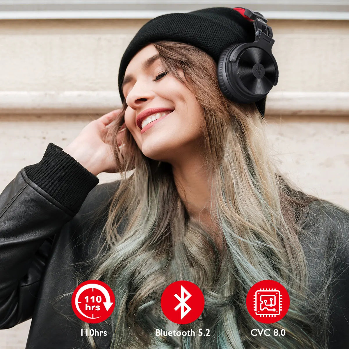 Auscultadores Gaming Sem Fios Bluetooth 5.2 OneOdio 110H – Autonomia de 110H, auscultadores over-ear com graves profundos e microfone, headset 2 em 1 com e sem fios para PC e PS4