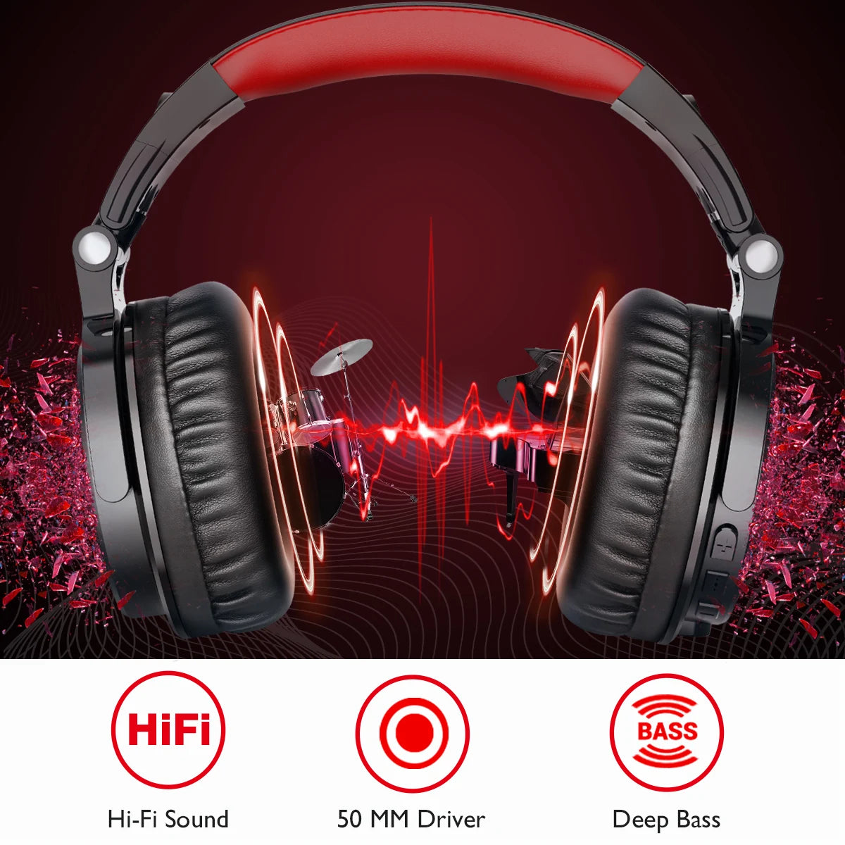 Auscultadores Gaming Sem Fios OneOdio Pro-M Bluetooth 5.2 HiFi Estéreo, 110H de Autonomia com Microfone, Graves Profundos, Dobráveis e Over-Ear