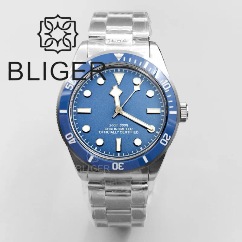 BLIGER 39mm Classic Wine Red Diver Watch For Men NH35 Mechanical Domed Sapphire Glass100m Waterproof Super Luminous Reloj Hombre