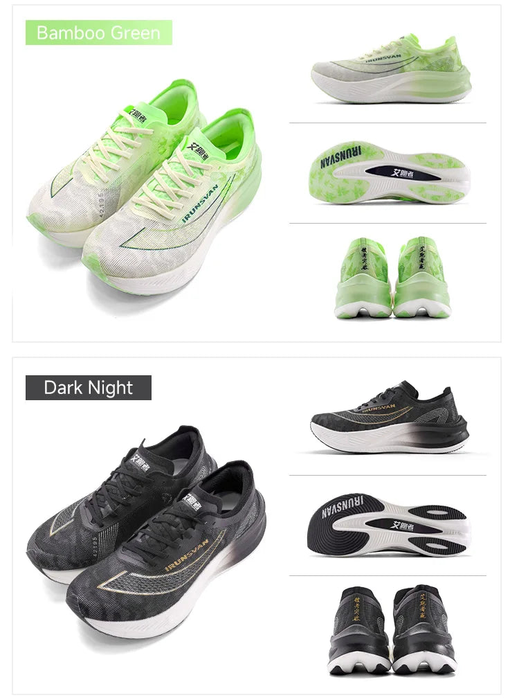 IRUNSVAN Scarpe da running professionali per maratona con piastra in carbonio e nylon, leggere e ammortizzate, sneakers outdoor da allenamento per uomo e donna