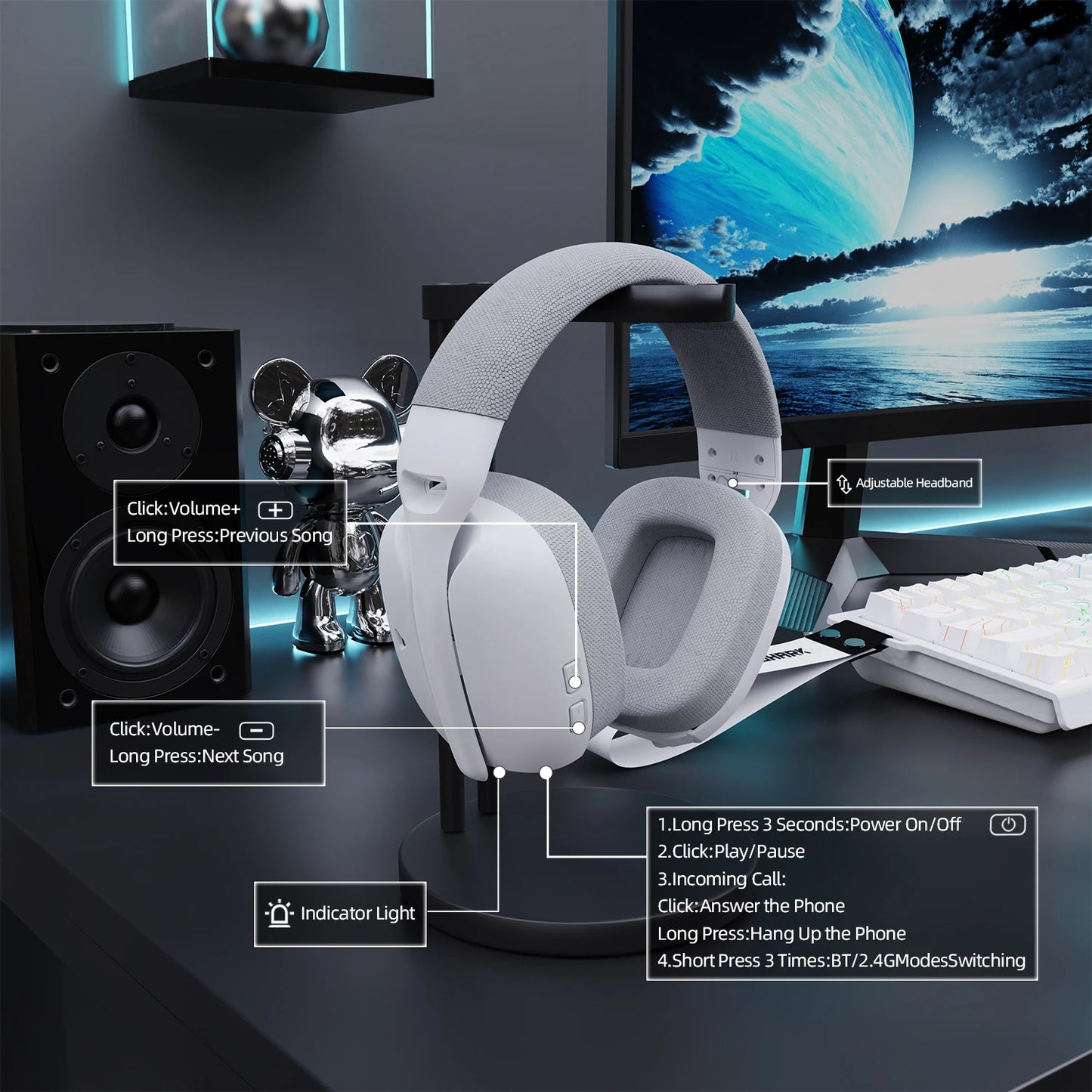 ATTACK SHARK L80PRO Auscultadores Gaming 3 em 1 – Auscultadores Bluetooth sem fios de baixa latência com microfone duplo, som Hi-Fi 40mm e ligação estável para gaming
