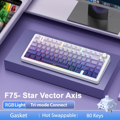 Teclado Mecânico Gaming Sem Fios AULA F75 Pro com Montagem Gasket, RGB Personalizado, Layout 75% e Teclas PBT com Gravação Lateral