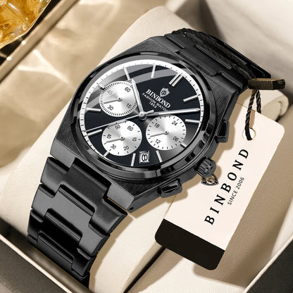 BINBOND nauwkeurig quartzhorloge voor heren, robuust, automatische datum, chronograaf, verlicht, waterdicht, luxe, casual herenhorloge Reloj