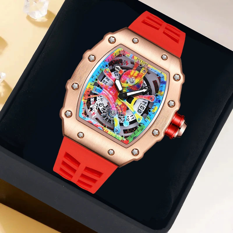 Luxury Men Watch Tonneau Fashion Men Quartz Watches Classic Graffiti Dial Auto Date Waterproof Sport Wristwatches Clock reloj