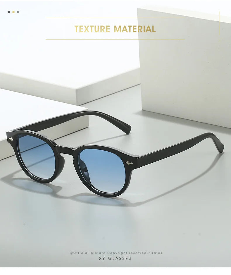 Simple Vintage Round Sunglasses Women Men 2025 Luxury Brand Design Retro Rivet Yellow Blue Lens Square Sun Glasses Female UV400