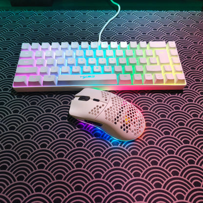 Conjunto portátil de teclado e rato gaming HXSJ 60% RGB: teclado de membrana com fios de 68 teclas e rato sem fios leve de 3 modos para PC e Mac
