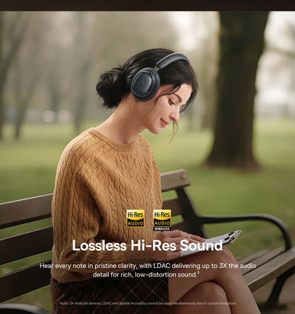 Baseus Bowie MH1 Bluetooth 6.0 Wireless Headphones with 48dB ANC, Hi-Res LDAC Audio, Baseus Bowie MH1 Noise Cancelling Over Ear Headset with 80H Battery