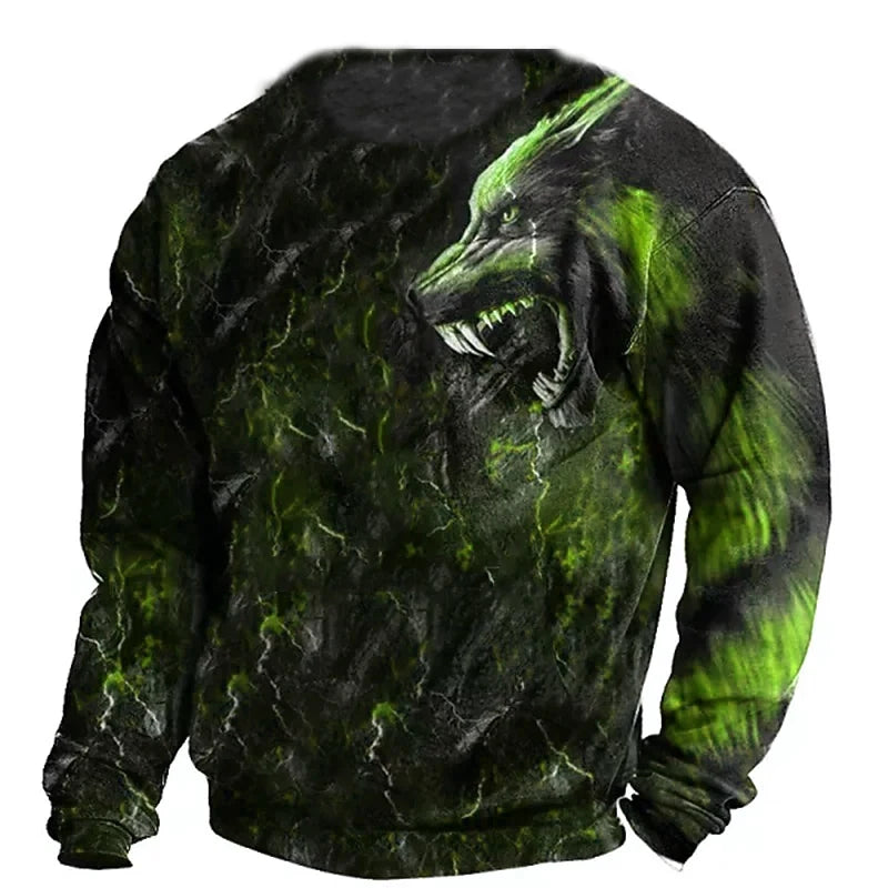 Summer Vintage T-shirt Male Long Wolf Print 3D T Shirts Tops Men's Clothing Streetwear Oversized Clothing O-neck Graphic Tees