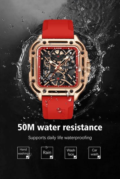 LIGE New Fashion Men Watches Luxury Large Dial Square Design Quartz Watch Casual Silicone Band Men's Sports Watches Reloj Hombre