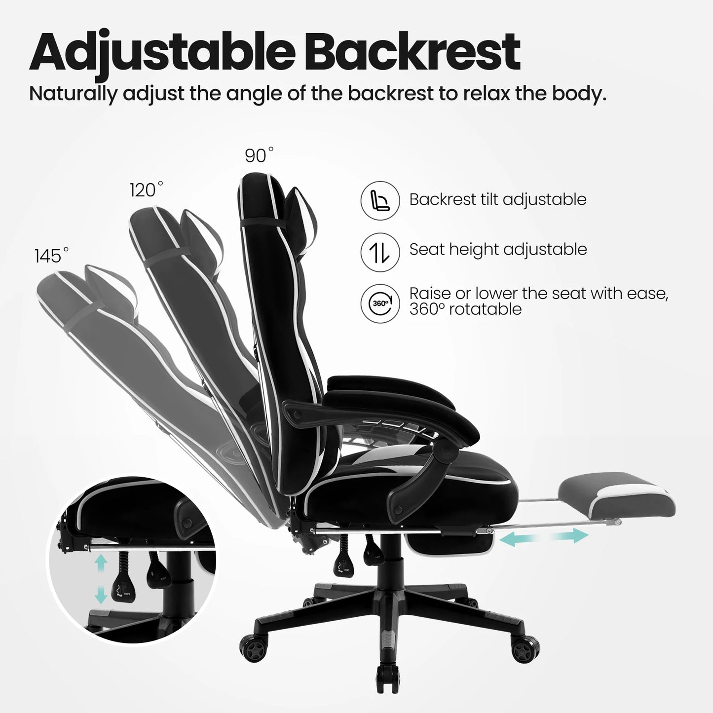WOLTU Swivel  Gaming Racing Chair Desk Office Computer Chair Sports Seat with Headrest Lumbar Cushion Footrest Gamer Chair