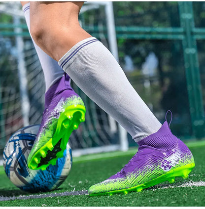 Fodboldstøvler til mænd og kvinder, high-top, skridsikre fodboldsneakers, åndbare futsal-træningssko til udendørs græs, ankelstøttende fodboldstøvler