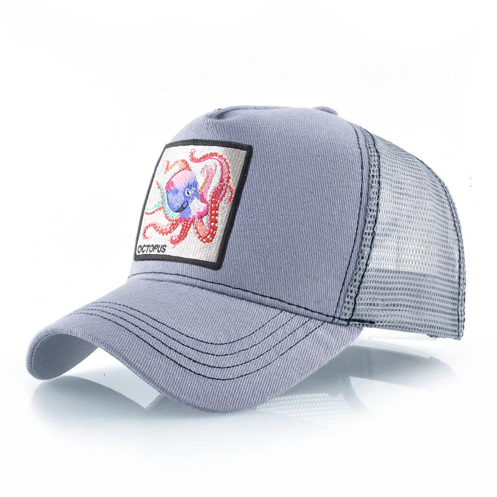 Czapka baseballowa unisex z naszywką z ośmiornicą dla mężczyzn i kobiet – czapka typu snapback na cztery pory roku, czapka typu trucker, czapka sportowa na świeżym powietrzu, oddychająca, codzienna