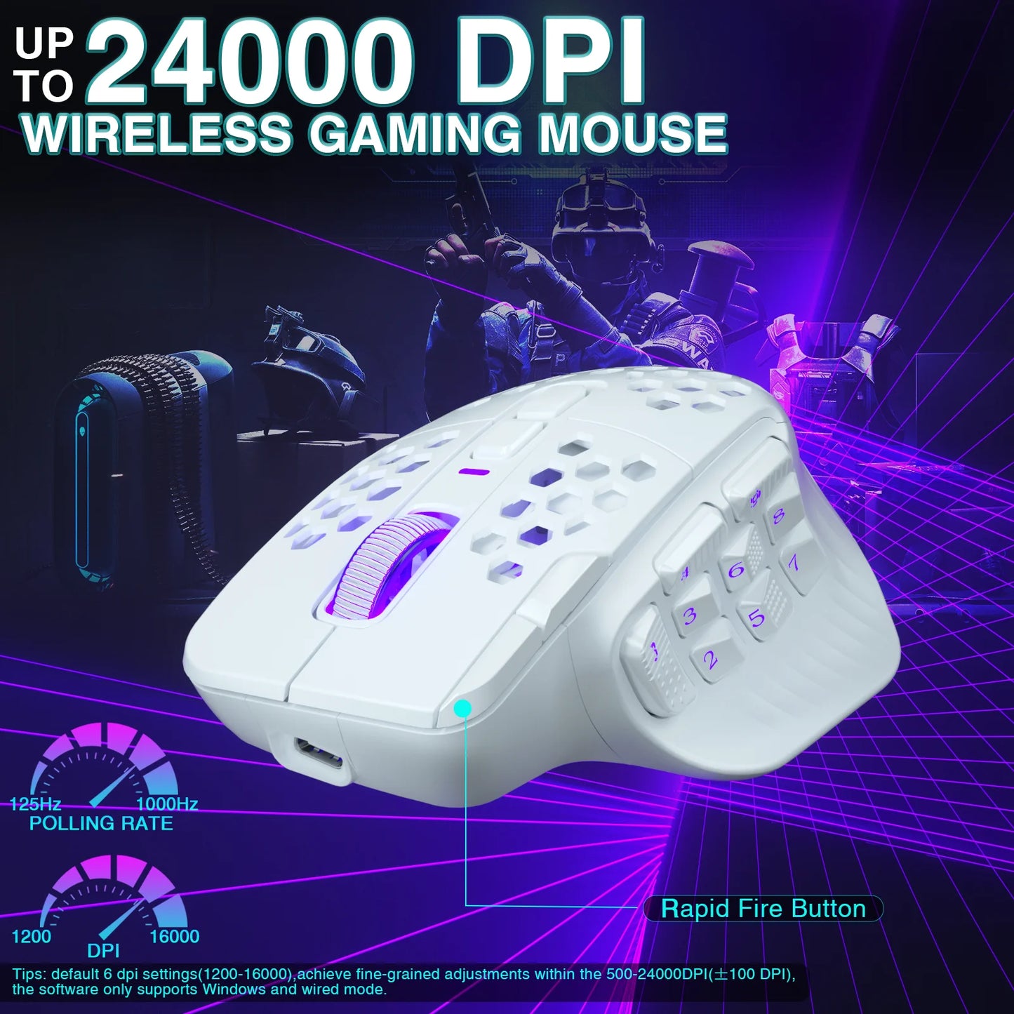 SOLAKAKA SM809 Pro Wireless MMO Gaming Mouse, PAW3311 24000 DPI RGB Programmable Gaming Mouse with 16 Side Buttons, Tri-Mode Bluetooth, 2.4GHz & Wired