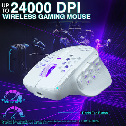 SOLAKAKA SM809 Pro Wireless MMO Gaming Mouse, PAW3311 24000 DPI RGB Programmable Gaming Mouse with 16 Side Buttons, Tri-Mode Bluetooth, 2.4GHz & Wired