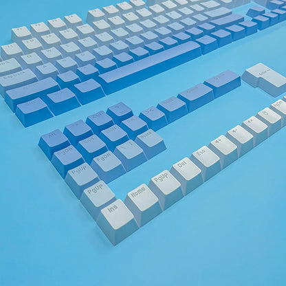 Teclas Gamer RGB retroiluminadas em degradé para teclado mecânico com switch MX, perfil OEM, PBT, branco e azul, layout ISO, teclas DIY