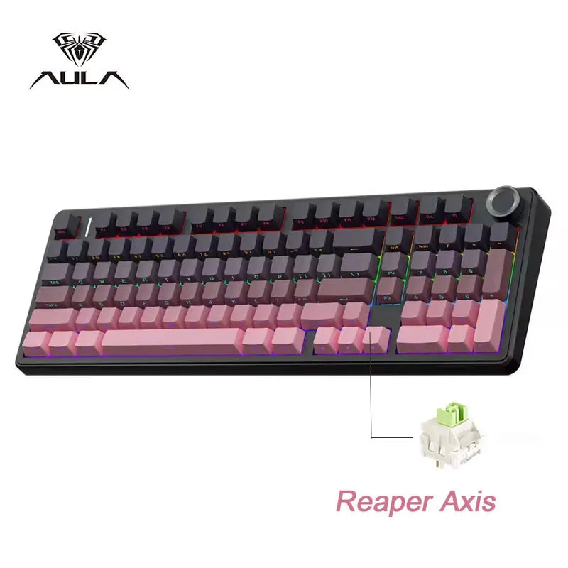 AULA F99 Pro E-sports Gaming Mechanical Keyboard Three Mode RGB Hot Swappable 96% PBT Custom Wireless Keyboard with Medi Knob