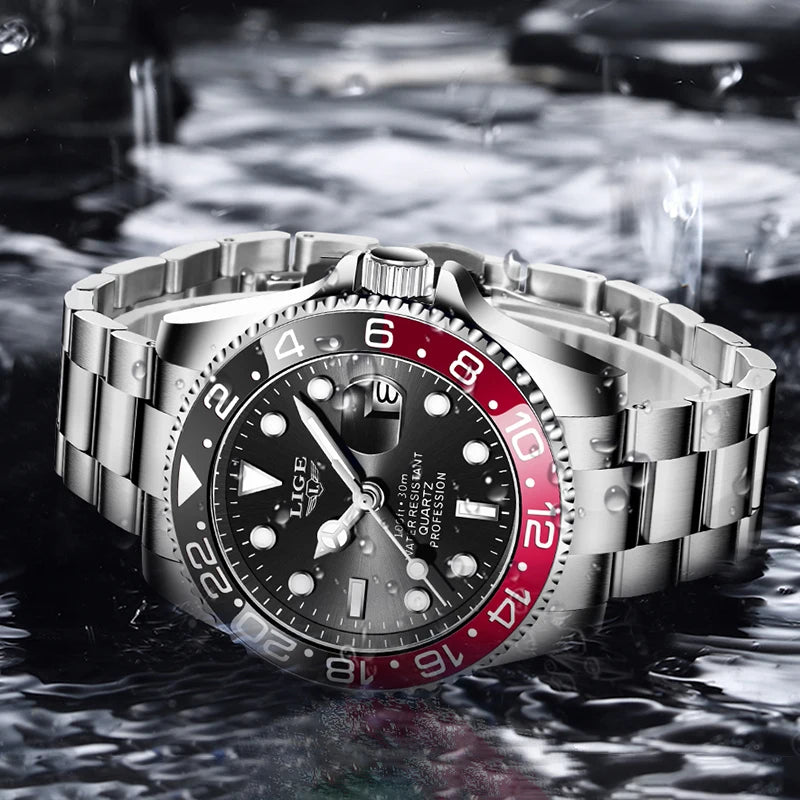 LIGE Fashion Business Watch Men 3ATM Waterproof Luminous Wristwatch Men Clock Top Brand Luxury Sports Quartz Diving Chronograph