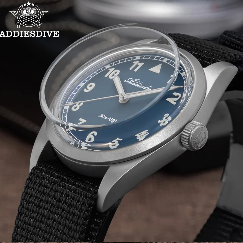 ADDIESDIVE Luxury Quartz Watch For Men New 36mm AR Coated Bubble Glass AD2079 Luminous 100m Waterproof Stainless Steel Men Gift
