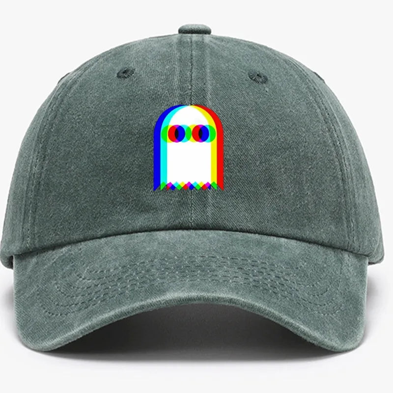 Colorful ghost print baseball cap suitable for daily dressing up and Halloween parties, adjustable outdoor sun protection hat