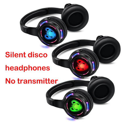 Auscultadores sem fios Silent Disco RF LED DJ Party 863–865MHz/915MHz com iluminação LED de 3 canais e bateria de 10H