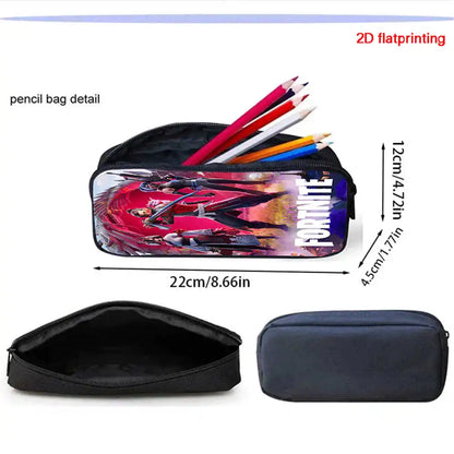 Fortnite Cartoon 3pcs Set, Large Capacity Suitable for Boys and Girls Aged 5-8, Includes Backpack, Dinner Bag, and  Pencil Case